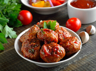 Fried meatballs in white bowl