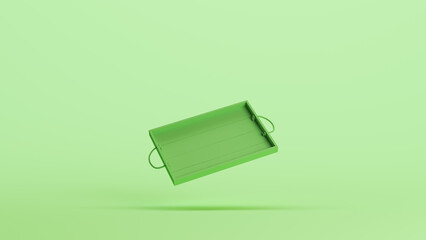 Wooden tray rope handles empty green mint soft tones background 3d illustration render digital rendering