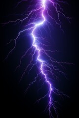 Electric lightning bolts in purple and blue on a pitchblack background, depicting energy