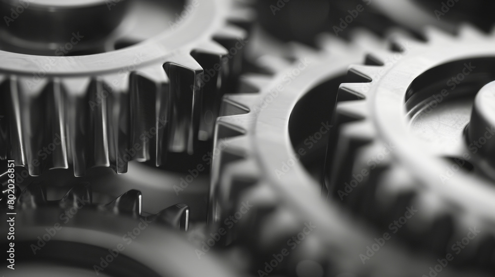 Poster closeup of gears and cogs of machines in motion, engineering concept