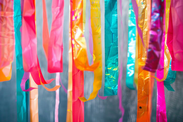Vibrant streamers hanging from the ceiling, ready for celebration.