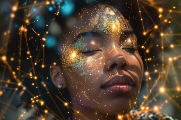 Black Woman Lifestyle. Spiritual Transformation and Healing Energy in Geometric Portrait