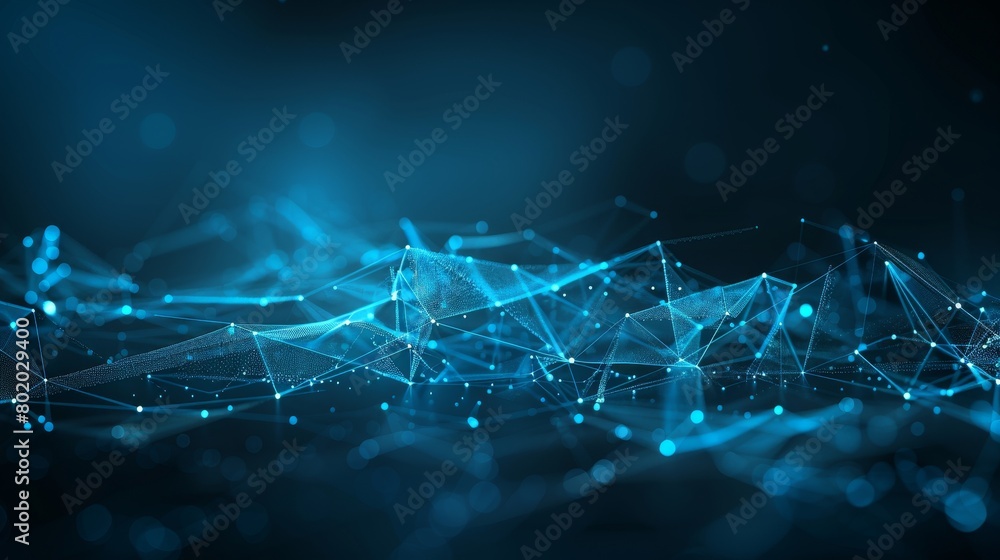 Poster interconnected dots on vibrant blue background abstract concept representing communication
