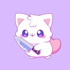 cat cartoon illustration with knife