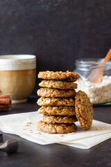 Homemade oatmeal cookies. Bakery. Vegetarian food. Healthy breakfast.