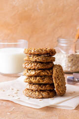 Homemade oatmeal cookies. Bakery. Vegetarian food. Healthy breakfast.