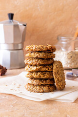 Homemade oatmeal cookies. Bakery. Vegetarian food. Healthy breakfast.