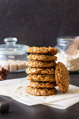 Homemade oatmeal cookies. Bakery. Vegetarian food. Healthy breakfast.