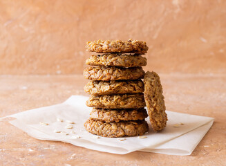 Homemade oatmeal cookies. Bakery. Vegetarian food. Healthy breakfast.