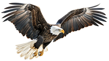 close-up American Eagle is flying gracefully, Isolated on transparent background. 