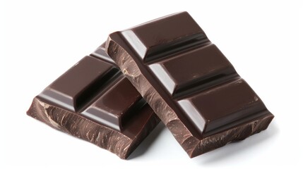 Assorted Dark Chocolate Pieces Close-Up isolated in white background