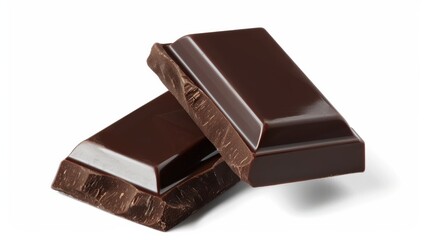 Assorted Dark Chocolate Pieces Close-Up isolated in white background