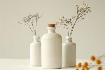 Aromatic dry plants with white elegant jars