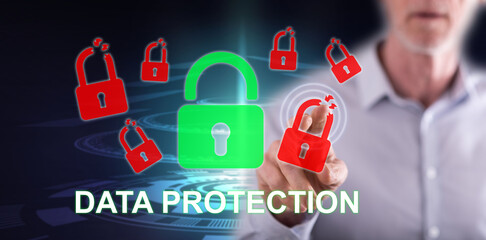 Man touching a data protection concept