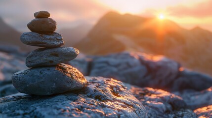 Leadership summit featuring milestone rocks leading up to a success sunrise, illustrating the journey and achievement in leadership