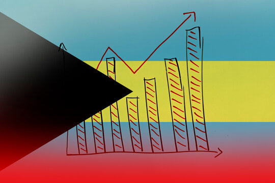 Bahamas bar chart graph with ups and downs, upward rising arrow on data, news banner idea - Powered by Adobe