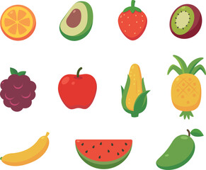 Set of fruits. Vector illustration in flat style.