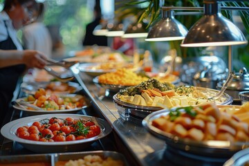 Obraz premium Abundant buffet line filled with various delicious foods