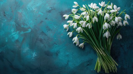 A bouquet of white flowers on blue background