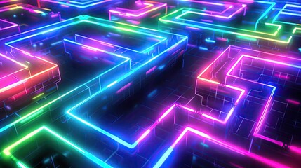 Luminous labyrinth featuring a neon maze with glowing paths, creating a visually striking puzzle of light and color to navigate