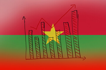 Burkina Faso bar chart graph with ups and downs, Burkina Faso country flag with bar graph