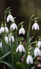 A bunch of white flowers with green leaves