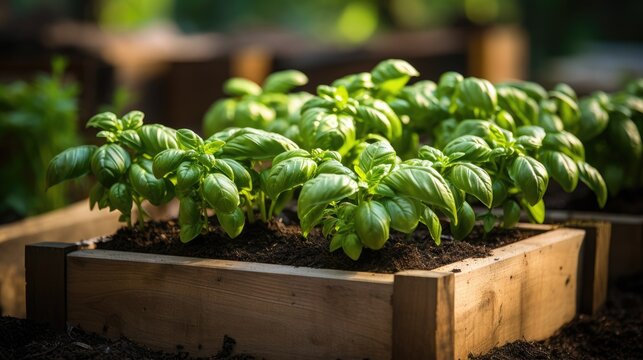 Fresh green seedlings in a wooden box. Theme of agriculture and successful harvest.