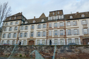 Alsace, December: view of Old city center of Strasbourg town with colorful houses.