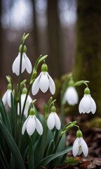 Fototapeta premium A bunch of white flowers with green leaves