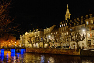 Alsace, December: view of Old city center of Strasbourg town with colorful houses.