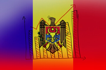 Moldova bar chart graph with ups and downs, developing and improving concept, increasing values