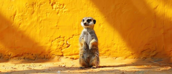 Small meerkat standing on hind legs