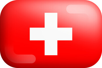 Switzerland National Flag 3D Rounded Glossy Icon Isolated Design Element