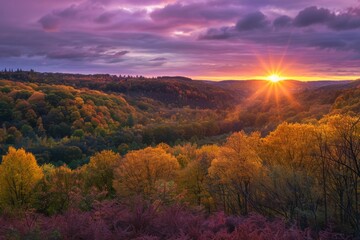 Sunset Illuminating Autumn Hills in Vibrant Colors