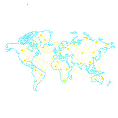 "Unleash the power of global connectivity with our transparent PNG illustration of interconnecting yellow dots on a blue world map. Explore the world digitally! 🌐 #illustration #digitalart"
