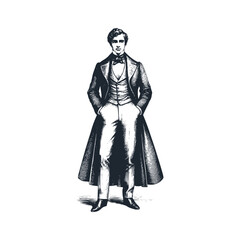 The vitorian gentleman. Black white vector illustration.	