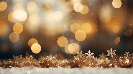 Golden Snowflakes with Blurred Christmas Tree,
Festive Wallpaper for Holiday-Themed Backgrounds, Hand Edited Generative AI