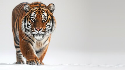 Obraz premium Tiger walking through snow in the wild