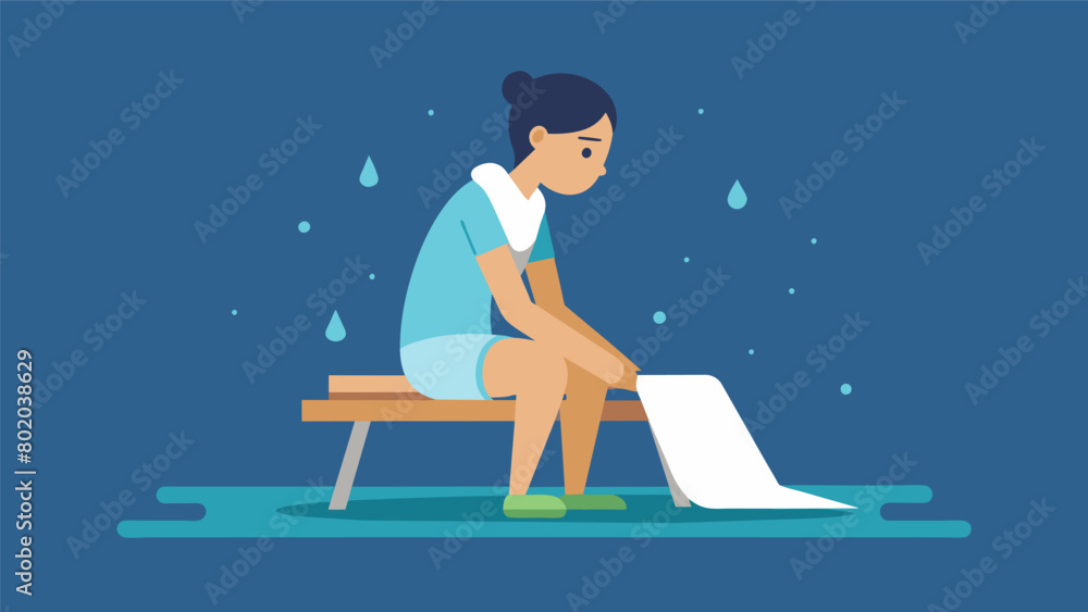 Poster a person using a small towel to sit on keeping the bench dry and sanitary for the next person..