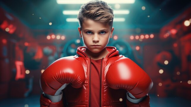 Young boy with red boxing gloves