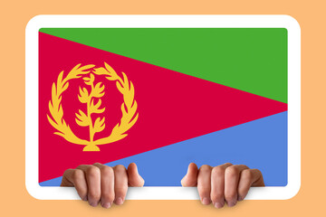 Hands holding a white frame with Eritrea flag, independence day idea, two hands and frame