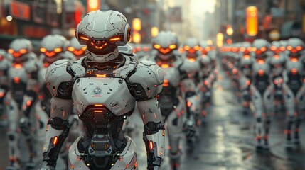A scene of the artificial intelligence robot walking on the street.