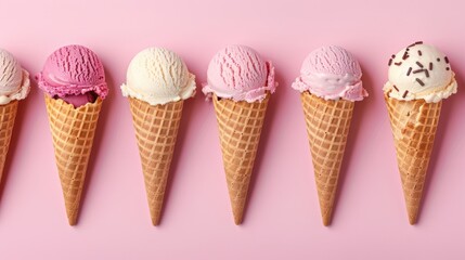 Explore a variety of food options like ice cream flavors and raspberries on a pink background. Perfect for cake decorating supplies or baked goods with a touch of artistry AIG50