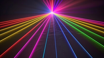 Colorful laser lines on a dark background.