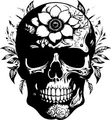 Vintage & modern human skull floral art icon isolated on white background