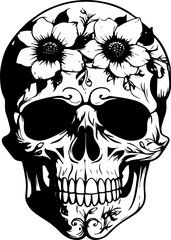 Vintage & modern human skull floral art icon isolated on white background