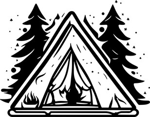 Outdoor camping icon for graphic design Tourist tent, forest, camp, trees, Camp badges, & labels