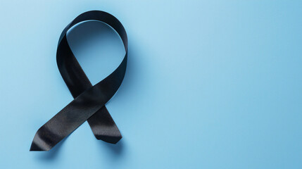Black funeral ribbon on blue background 