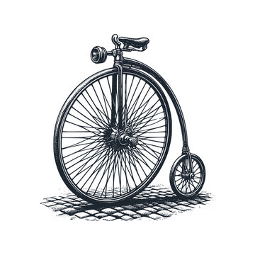 vintage penny farthing bicycle on cobblestone clip art preview