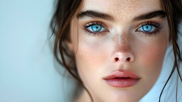 Closeup photo of a Caucasian woman with striking blue eyes and pouty lips. Concept Portrait Photography, Close-up Shot, Blue Eyes, Pouty Lips, Caucasian Woman